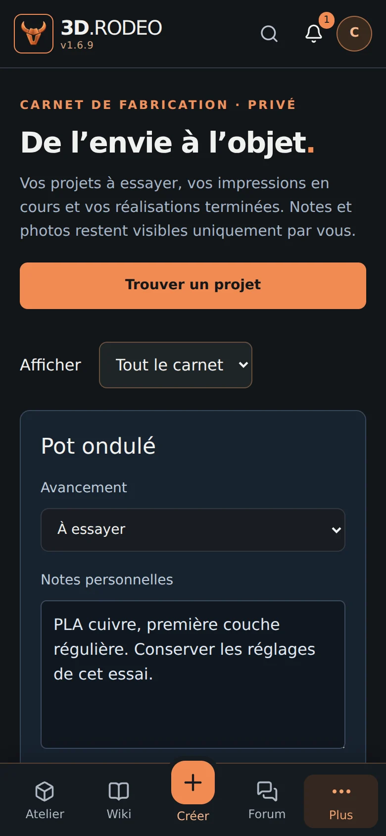 Le carnet personnel sur mobile
